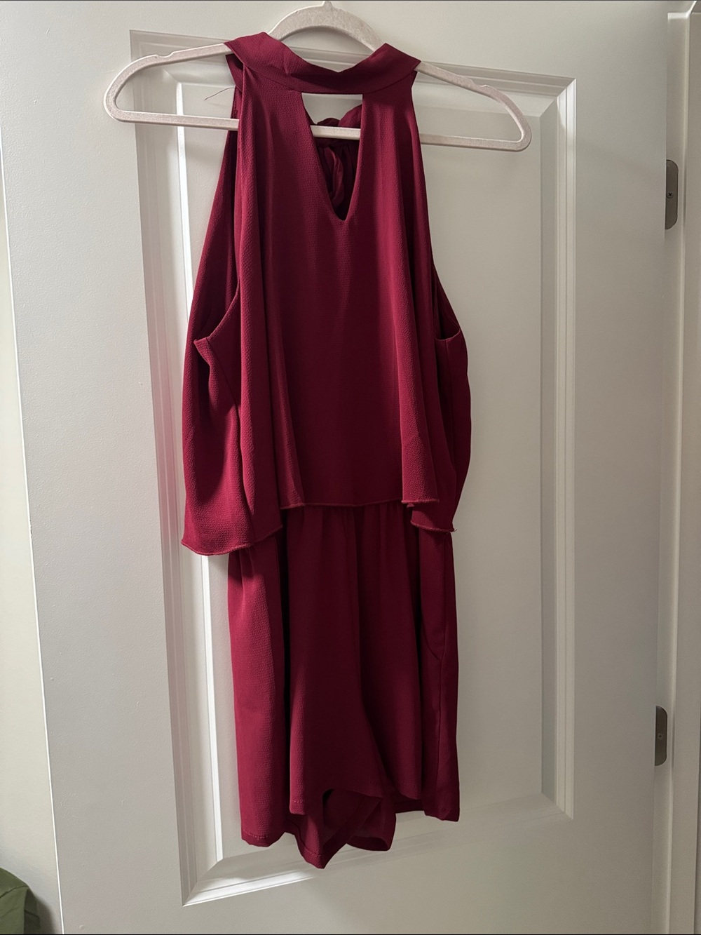 Sleeveless Wine Red Halter Romper